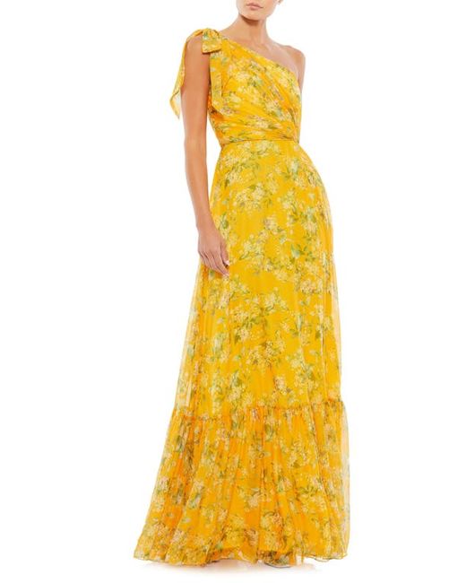Mac Duggal Floral One-Shoulder Gown