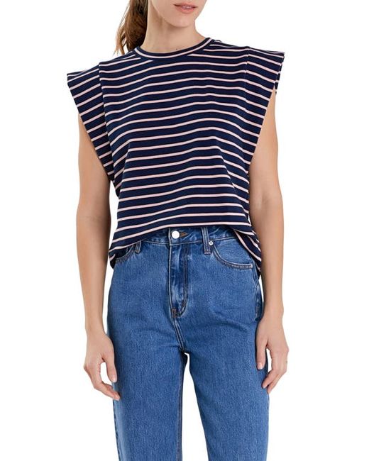 English Factory Stripe Extended Shoulder T-Shirt Navy