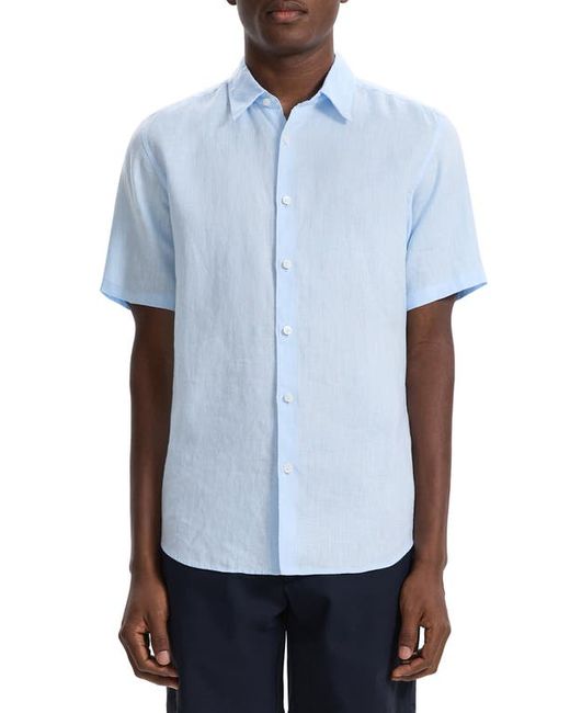 Theory Irving Solid Short Sleeve Linen Button-Up Shirt
