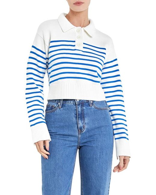 English Factory Stripe Cotton Polo Sweater