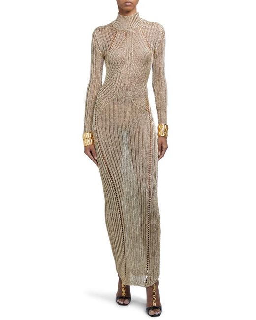 Tom Ford Long Sleeve Metallic Knit Gown