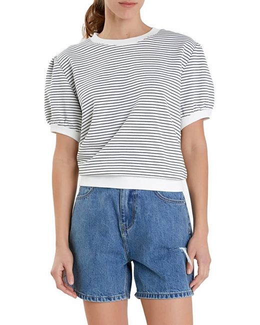 English Factory Stripe Puff Sleeve French Terry Top Black