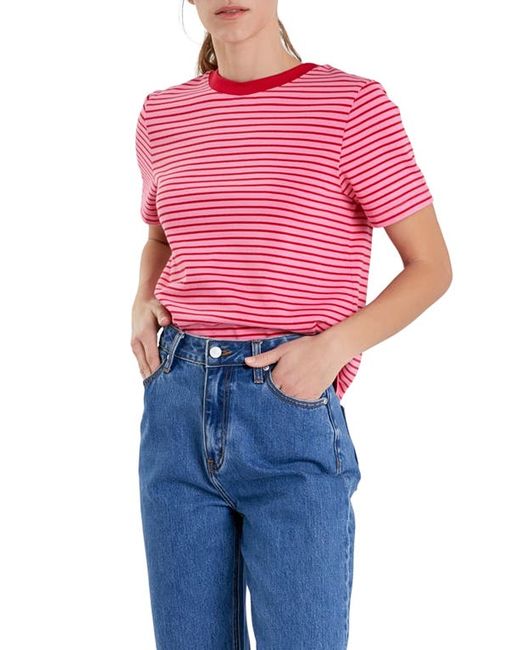 English Factory Stripe Cotton Ringer T-Shirt Red