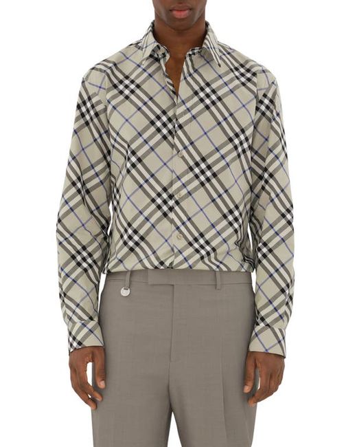 Burberry Check Long Sleeve Cotton Poplin Button-Up Shirt