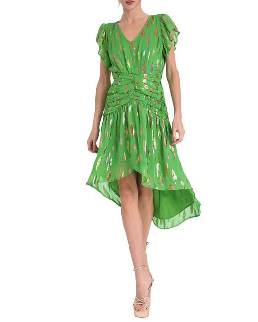 Ciebon Palmina Metallic Leaf Print High-Low Dress