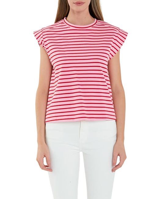 English Factory Stripe Cotton T-Shirt Red