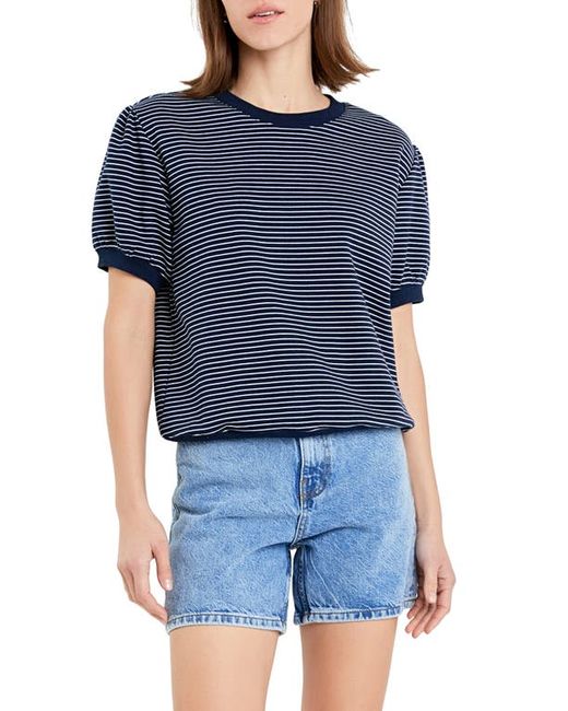 English Factory Stripe Puff Sleeve French Terry Top Navy/White