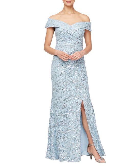 Alex Evenings Embroidered Sequin Off the Shoulder Gown