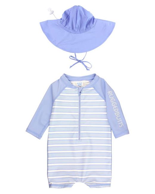 RuggedButts Stripe Long Sleeve One-Piece Swimsuit Sun Hat Set