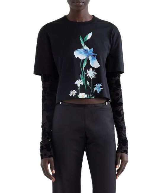 Givenchy Floral Layered Long Sleeve Crop T-Shirt