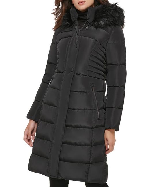 Kenneth Cole New York Memory Faux Fur Trim Hooded Puffer Coat
