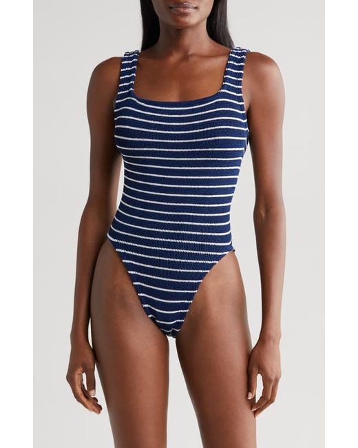 Hunza G Textured Square Neck One-Piece Swimsuit Navy/White