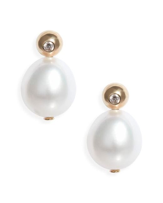 Poppy Finch Dome Cultured Pearl Diamond Stud Earrings