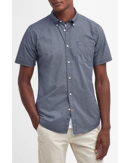 Barbour Tailored Fit Scallop Print Short Sleeve Cotton Button-Down Shirt