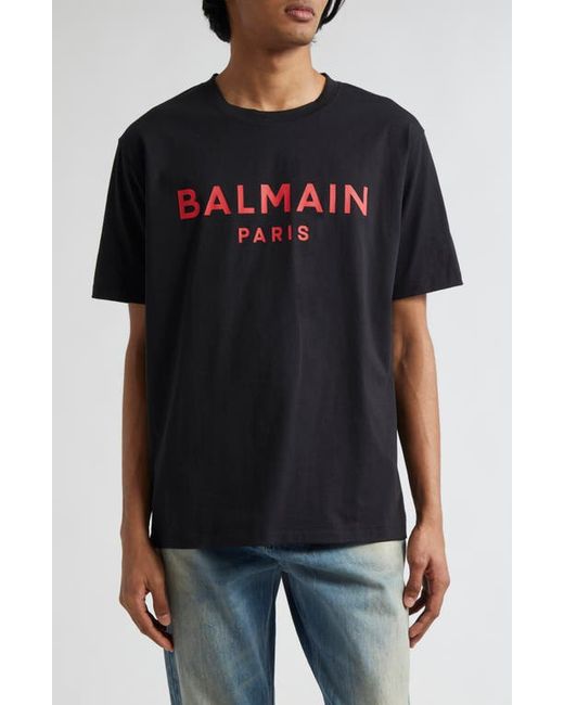 Balmain Logo Organic Cotton Graphic T-Shirt Eik Black