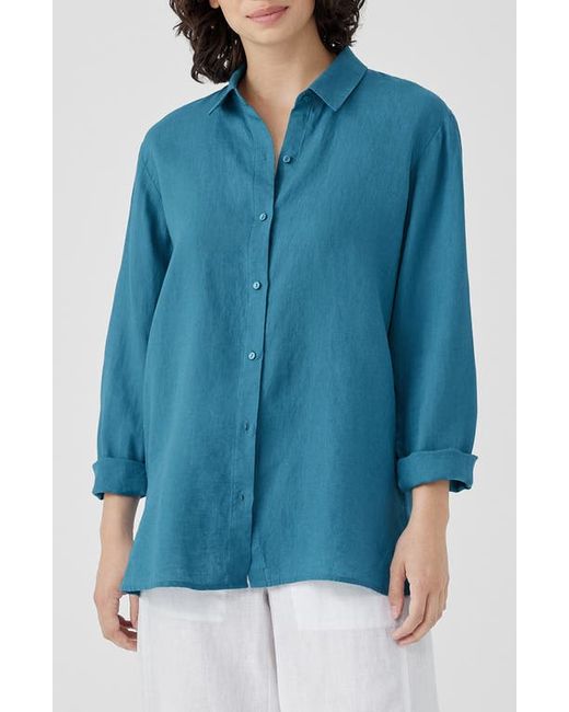 Eileen Fisher Classic Long Sleeve Organic Linen Button-Up Shirt