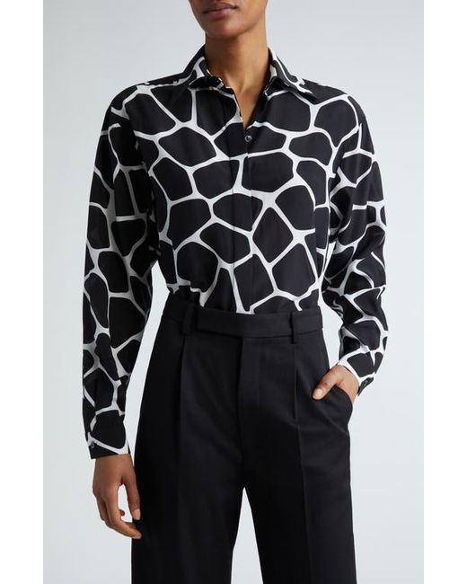Michael Kors Collection Long Sleeve Silk Button-Up Shirt Optic Black