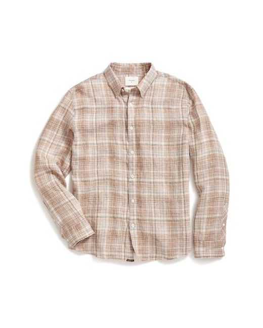 Billy Reid Wilson Line Plaid Linen Button-Up Shirt British Khaki