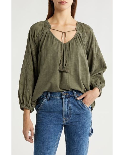 Lucky Brand Long Sleeve Cotton Peasant Top