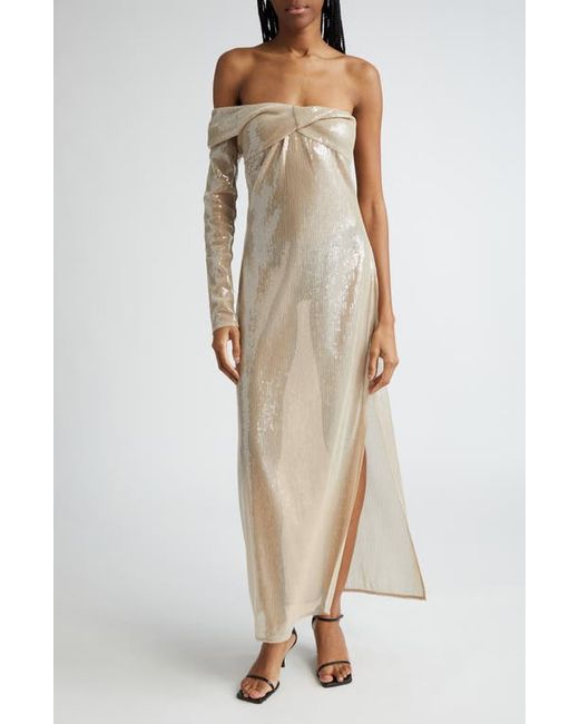 Courrèges Twist Asymmetric One-Shoulder Glitter Maxi Dress