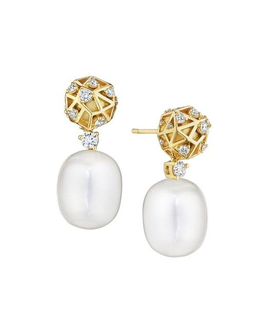 Hueb Estelar Diamond Pearl Drop Earrings