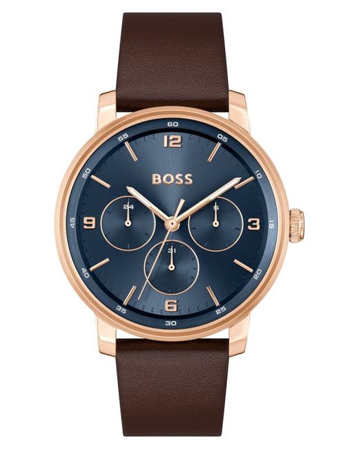 Boss Contender Leather Strap Watch 44mm