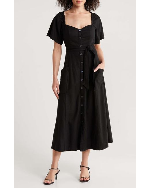 Le Jean Willow Belted Linen Blend Midi Dress