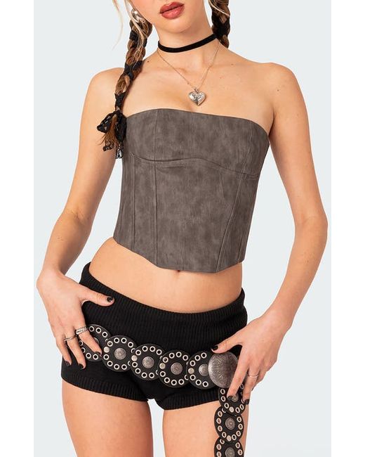 Edikted Christa Strapless Faux Leather Corset Crop Top