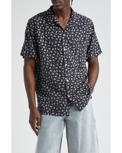 Noon Goons Sadie Hawkins Relaxed Fit Paisley Short Sleeve Button-Up Shirt Navy/Off White
