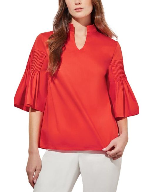 Ming Wang Pleated Bell Sleeve Top