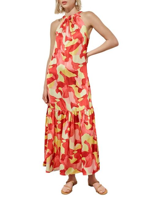 Ming Wang Floral Sleeveless Ruffle Hem Maxi Dress Flamingo Red