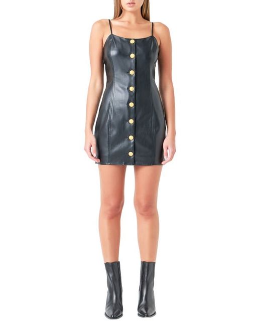 Grey Lab Front Button Faux Leather Minidress