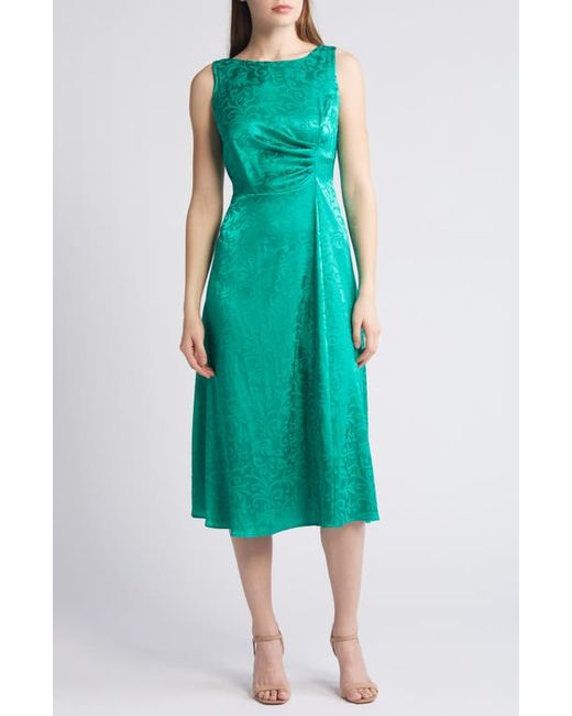 Connected Apparel Sleeveless Satin Jacquard Midi Dress