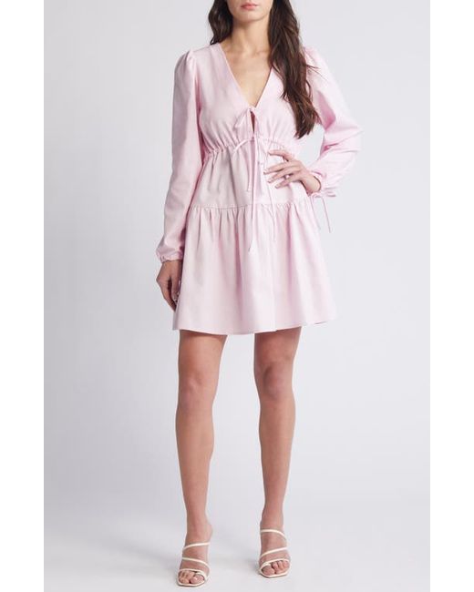 Something New Tie Front Long Sleeve Tiered Dress