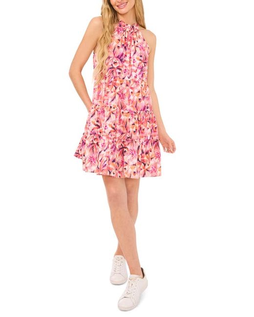 Cece Tiered Ruffle Stretch Cotton Dress New Ivory/Pink