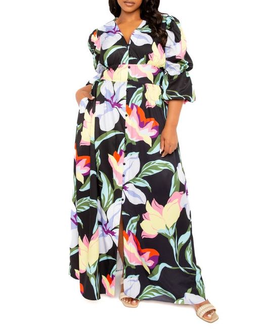 Buxom Couture Floral Puff Sleeve Maxi Dress