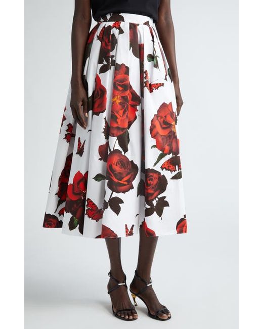 Alexander McQueen Tudor Rose Pleated Cotton Midi Skirt