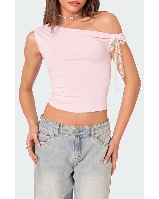 Edikted Lace Bow One-Shoulder Top