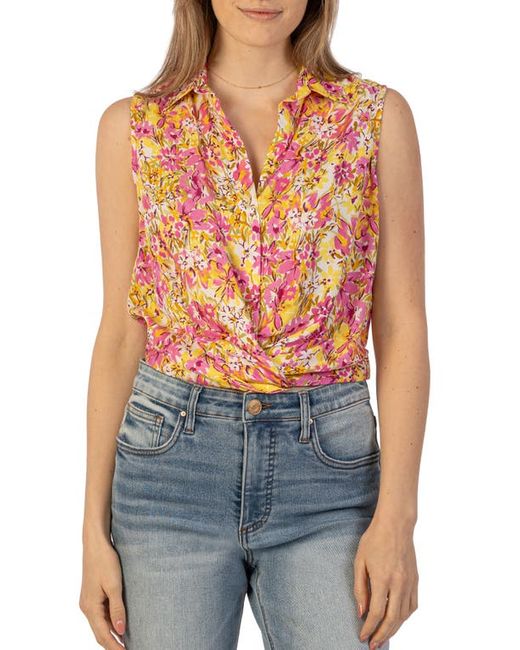 KUT from the Kloth Renata Floral Front Twist Sleeveless Button-Up Top Cordoba-/Yo