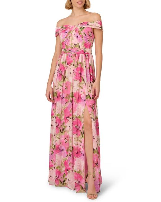 Adrianna Papell Floral Off the Shoulder Gown