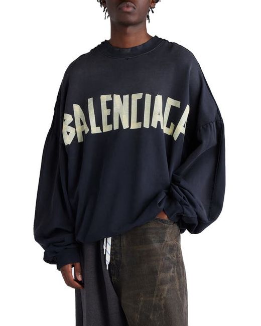 Balenciaga Double Front Oversize Embroidered Graphic Crewneck Sweatshirt Wash/Fade