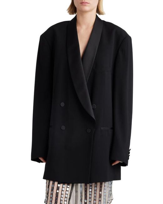 Dries Van Noten Blissy Oversize Wool Silk Blend Tuxedo Jacket