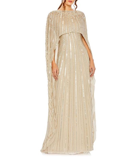 Mac Duggal Sequin Embellished Long Sleeve Capelet Column Gown