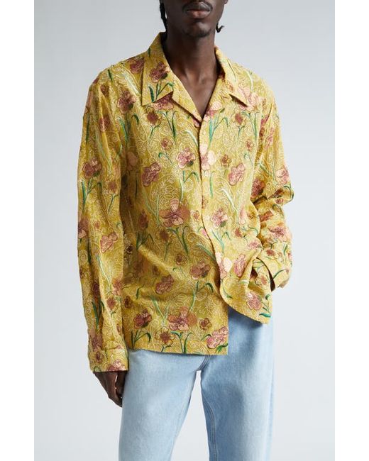 Séfr Ripley Floral Embroidered Long Sleeve Camp Shirt
