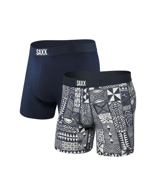 Saxx 2-Pack Vibe Supersoft Slim Fit Performance Boxer Briefs Beachy Woodblocks/Navy