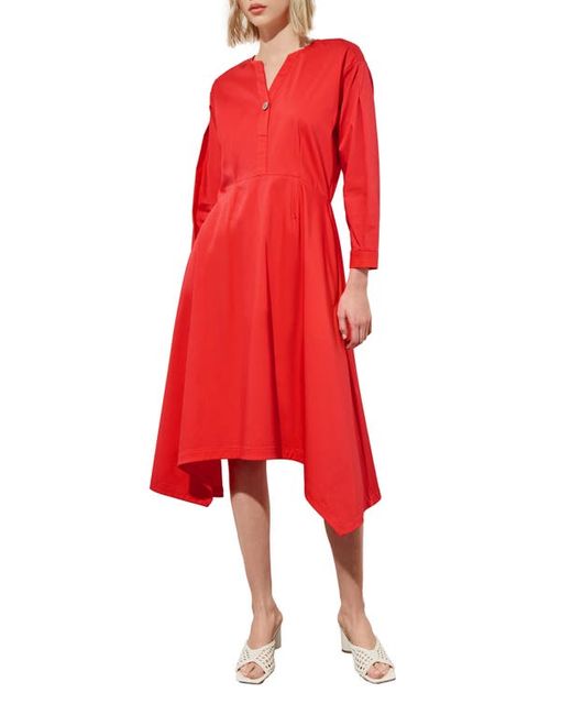 Ming Wang Long Sleeve Asymmetric Hem Cotton Blend Dress