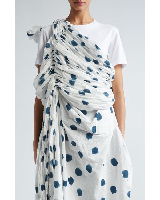 Tao Comme Des Garçons Polka Dot Shirred Asymmetric One-Shoulder Cotton Dress Indigo