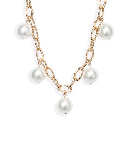 Open Edit Imitation Pearl Curb Chain Necklace Gold