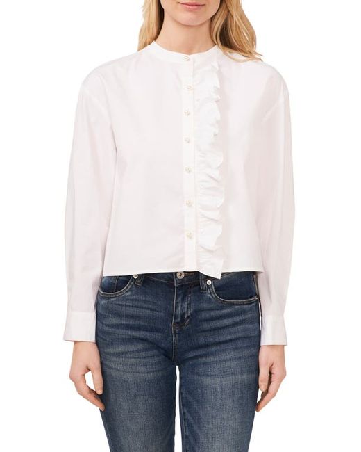 Cece Imitation Pearl Detail Stretch Cotton Poplin Button-Up Shirt