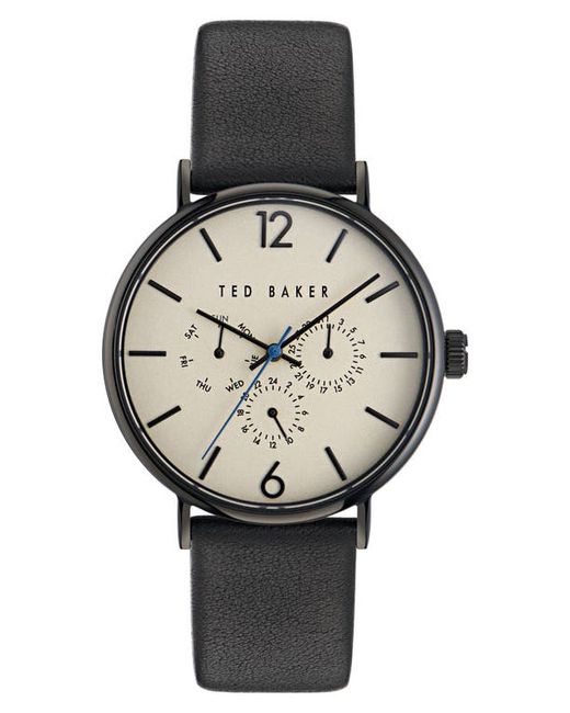 Ted Baker London Recycled Stainless Steel Leather Strap Watch